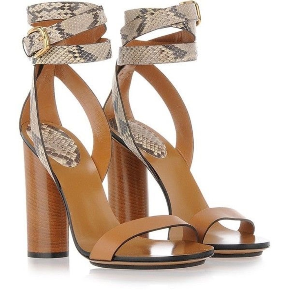 Gucci leather and python stacked heel sandals